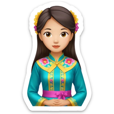Asian girl wearing traditional ao dai Vietnamese clothes sticker