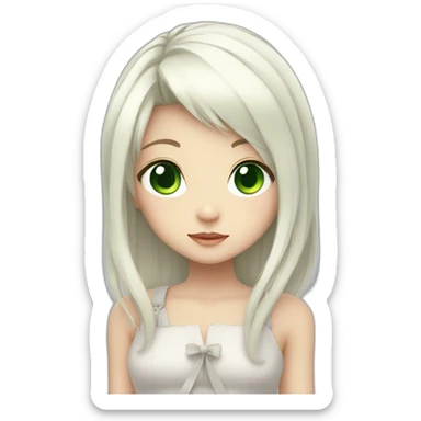 small anime girl with white hair , green eyes sticker