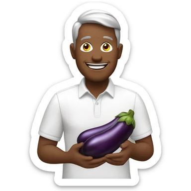 Smiling man eating eggplants  sticker