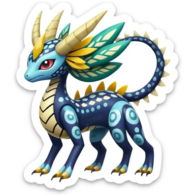zig-zag-patterned tribal tropical hot dotted Meloetta-Dialga-Giratina-Noibat-Pokémon-Fakémon-fusion-hybrid-creature sticker