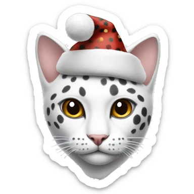White cat with gray leopard spots and a Christmas hat sticker