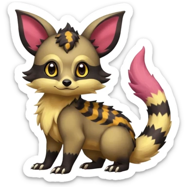 Rare warm-colored exotic cute epic aesthetic colorful Salandit-Eevee-Civet-species-Fakemon-hybrid-creature, with markings, full body sticker