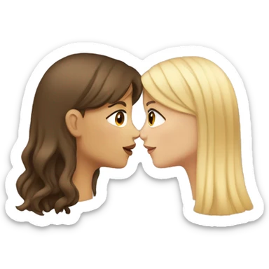 White girl with brown hair and blond bangs kissing tan girl with long dark hair sticker