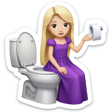 blonde long hair  girl with purple dress, toilet sticker