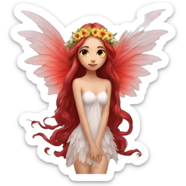 big wings, flower, Beautiful, fairy, red, long hair sticker