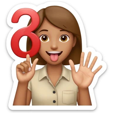 Happy face with tongue out with a number six in the left hand and number seven in the right hamd  sticker