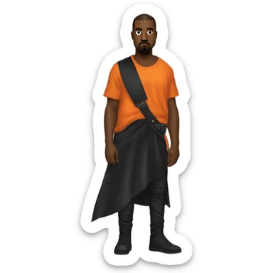 Kanye West vestido con una camiseta que tenga un zorro y que sea naranja sticker