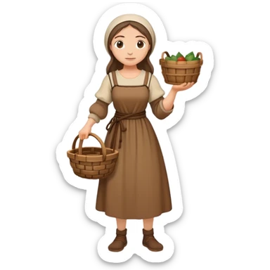 Full body of female medieval peasant in simple dress carrying basket sticker