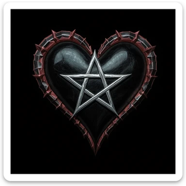 gothic heart with a silver pentagram, professional photography style sticker