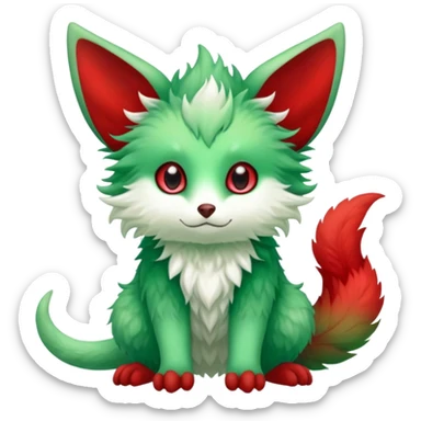 Kawaii Green Red ethereal Fionbri-Vernid-Trico-animal-creature full body sticker