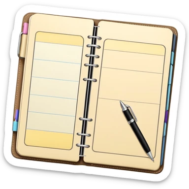 daily planner agenda cream leather with open page and pen with stickynotes sticker