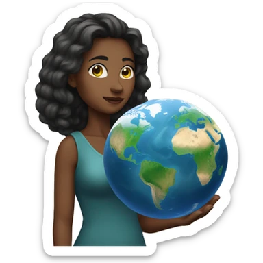woman stands and holding planet earth in her hands sticker