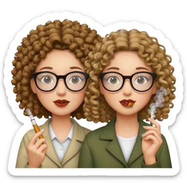 Two girls smoking weed, only one with curly hair and glasses sticker