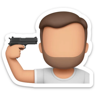 Plain face emoji pointing a gun at its head sticker