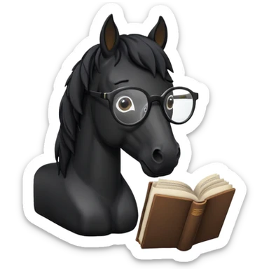 black horse read book with glasses sticker