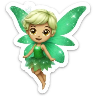 fairy with green dress and green sparkling wings blowing fairy dust sticker