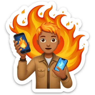 una  fuego que tenga en la mano un telefono sticker