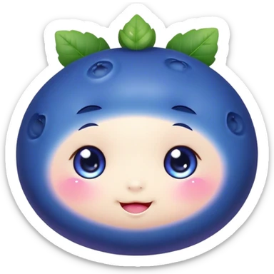 Cute Kawaii Blueberry, small and chubby, deep blue-purple with a tiny leafy crown, bright sparkling eyes, a soft round body, cute blushing cheeks, full of berry sweetness! sticker