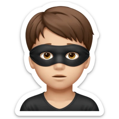 young boy with blindfold over eyes sticker