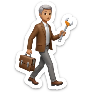 side profile of man walking with wrench in one hand and briefcase in the other sticker