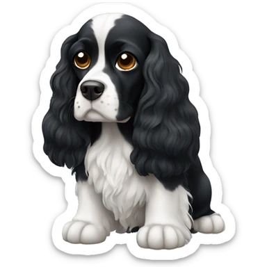 Small completely black king spaniel with white on chest sticker