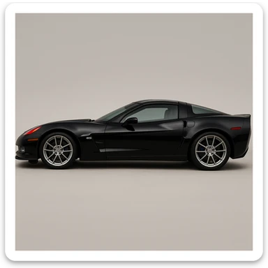 a black 2006 Chevrolet Corvette C6 ZR1 with a red headlight, detailed, sporty, side view sticker