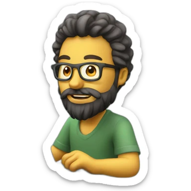 3d artist with beard sit on the PC with graphic tablet sticker