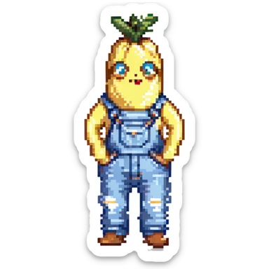 banana with eyes and blue jean overalls sticker