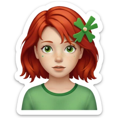  girl with red hair and green color hairclip sticker