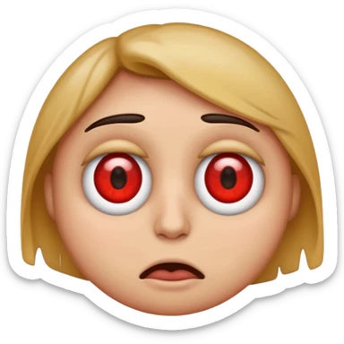 emoji with big red eyes, looks like hasn't slept for 2 days, tired, messy, dark circles under eyes sticker