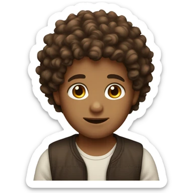 boy with fluffy brown curly hair and brown eyes  sticker