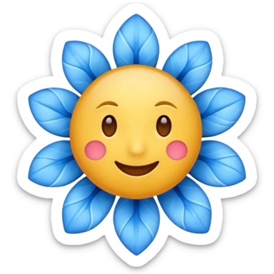 An emoji with a blue floral pattern on the sides and a white checkmark in the middle. sticker