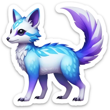 Rare realistic exotic edgy white and neon-blue and neon-purple gradients epic pretty beautiful handsome gorgeous aesthetic colorful vibrant Vernid-Trico-species-Fakemon-creature by LiLaiRa, 4 legs, 1 tail, random markings, (full body) sticker