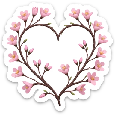 Natural minimal branches with a few flowers in a twisty heart shape sticker