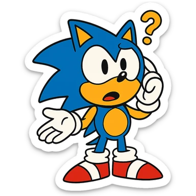 Sonic the Hedgehog with a confused expression, vibrant cartoon style sticker