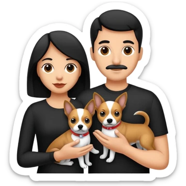 Pareja hombre y mujer, y con dos perritos pincher en sus brazos, puedes hacerlo en blanco y negro  sticker