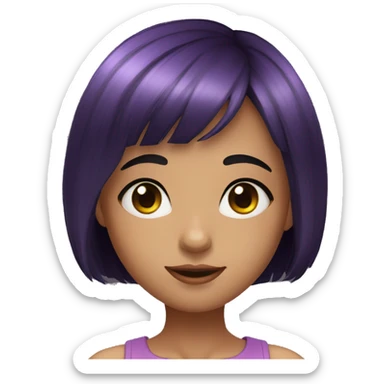 young girl, PURPLE eyes, black bob haircut with bangs, fair skin sticker