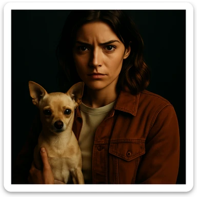 Change the facial expression to a serious and determined look in the style of a Netflix series, keeping all other elements identical. sticker