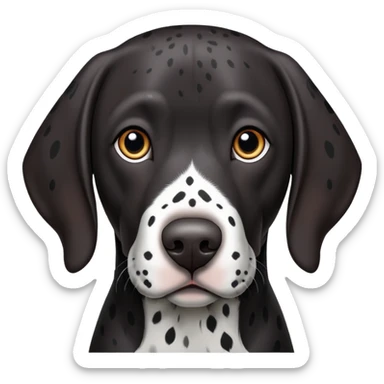 black german shorthair pointer, long snout, full black head, without white on the head, with white hair on the snout, black and white spotted body sticker