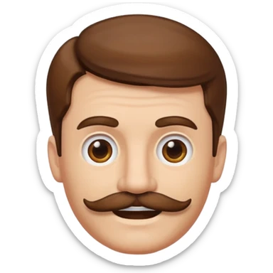 white man with parted brown hair and a thick mustache in the stock ios emoji style. he is smiling and his hair is a bit unkempt sticker