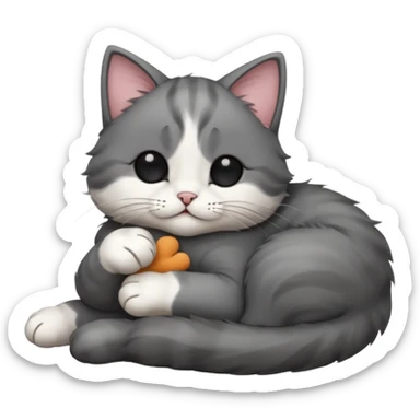 dark grey and white small cat with his eyes closed lying down leaning on its elbow with its paw curled under its head holding it up sticker