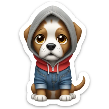 dog wearing gray hoodie red shoes and blue jeans  sticker