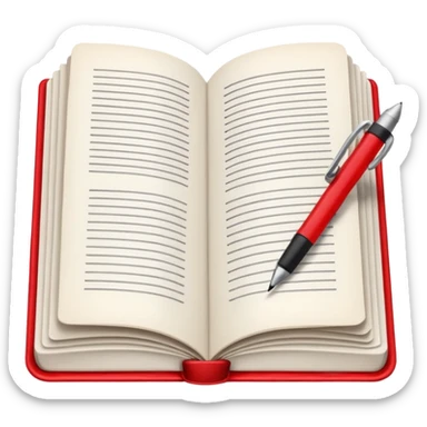 "A white open book,The pen should be positioned as placed exactly in the center between the pages.  if held by a right-handed person - meaning the direction is reversed compared to a left-handed grip. The pen should be uncapped, and the cap placed behind it." Styled with Red tape round on the pen sticker