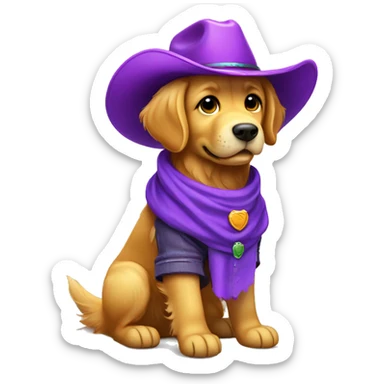Golden retriever wearing purple cowboy hat and boots sticker