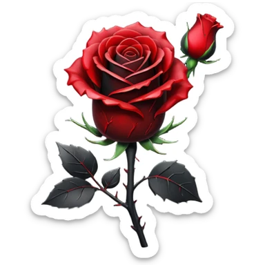 A pitch-dark obsidian-black aesthetic rose with a black stem, it has blood splatter on it  sticker
