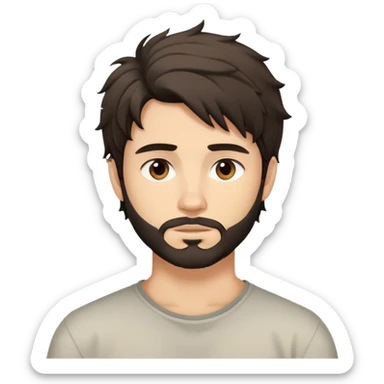 young man, shoulder-length dark messy hair, short beard, calm expression sticker