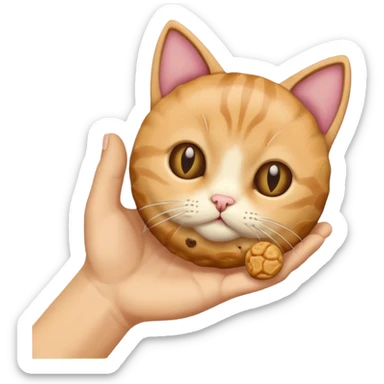 Create this which a hand holding a cat treat sticker