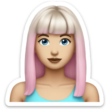 Beautiful Brunette blue eyed white girl with bangs big lips gorgeous pink outfit  sticker