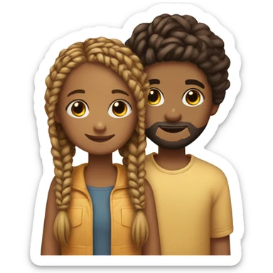 A girl with box braids and a boy with a short beard hugging sticker