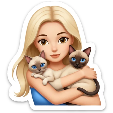 A beautiful and sexy white girl hugs a Siamese cat tightly sticker